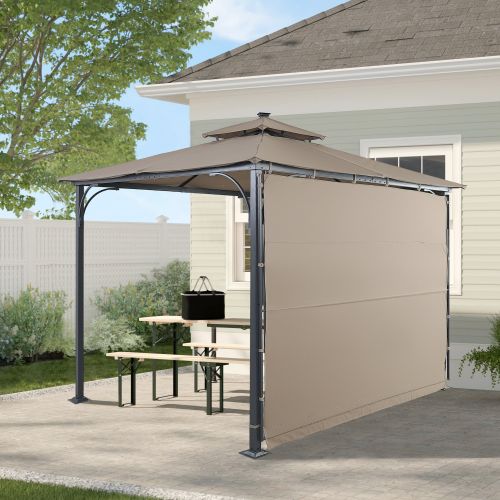 Patio 9.8ft.L x 9.8ft.W Gazebo with Extended Side Shed/Awning and LED Light for Backyard; Poolside; Deck; Brown Patio 9.8ft.L x 9.8ft.W Gazebo with Extended Side Shed/Awning and LED Light for Backyard; Poolside; Deck; Brown