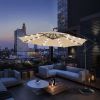 10 FT Solar LED Patio Outdoor Umbrella Hanging Cantilever Umbrella Offset Umbrella Easy Open Adustment with 24 LED Lights - tan